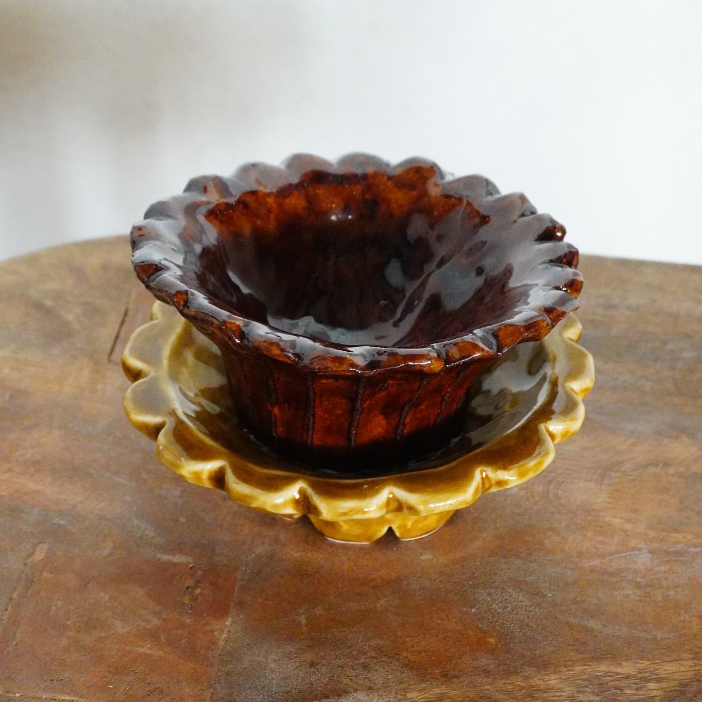 scalloped dish- brown